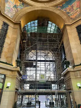 Click Here To Enlarge This Photo Of Birdcage Scaffolding In Nottingham (Exchange Arcade)